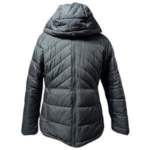 Columbia Puffer Jacket Black Hooded Quilted Women’s L Lightweight USED